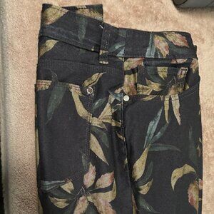 Chico's Girlfriend Slim Leg Ankle Pants, Size 2 (12/14), Brown with Leaf Pattern